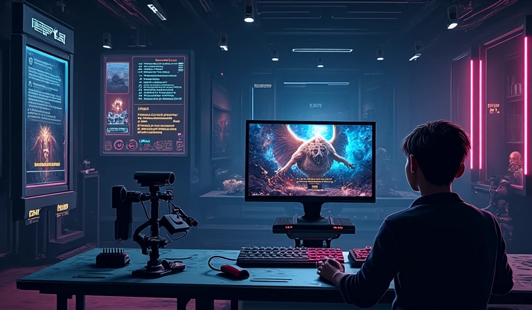 Exemple de scène OBS Studio de gameplay avec webcam intégrée, chat et alertes stylisées.