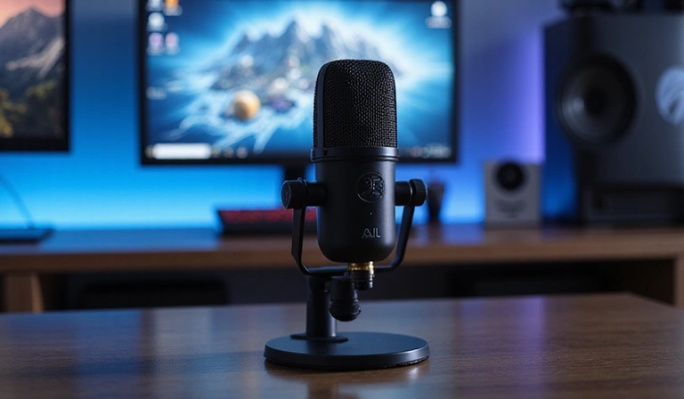 Microphone de gaming professionnel sur un bureau