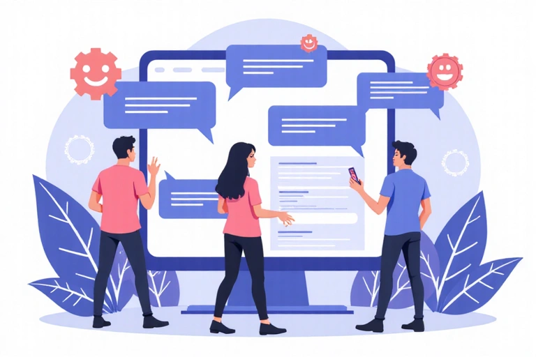 Illustration de personnes communiquant via des messages et des emails